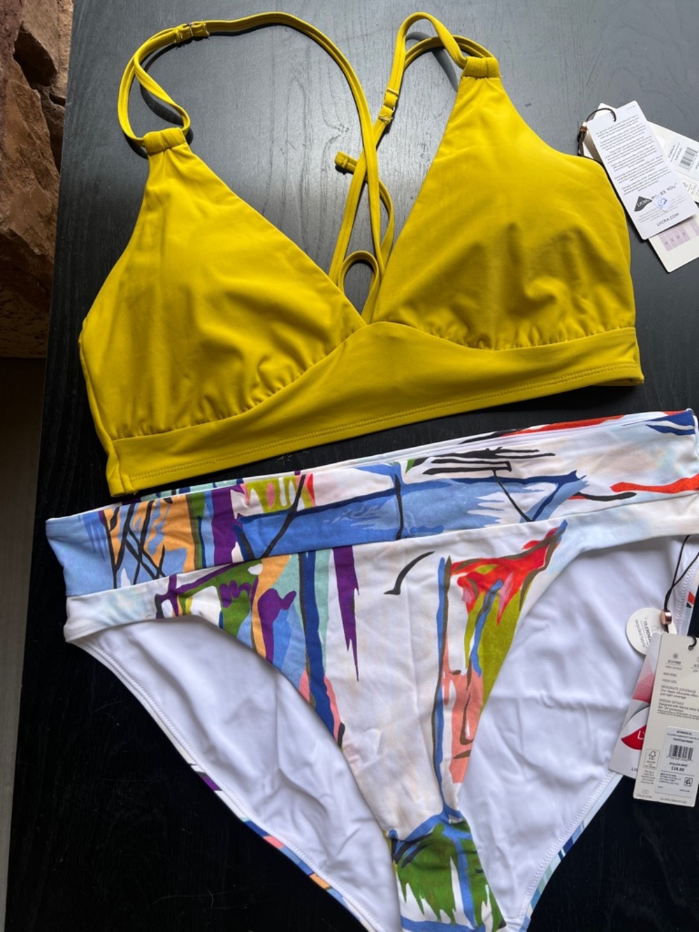 Calia Strappy Bikini Top with Calia Abstract Print Bottoms XL B16